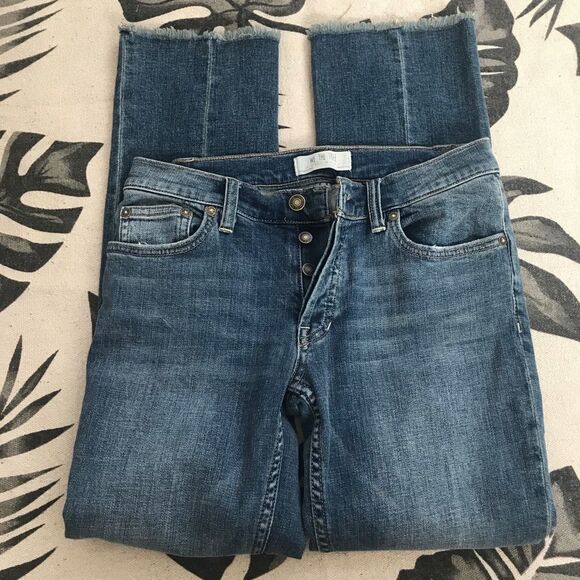 Free People Austin Straight Leg Jeans Size 26 Raw Hem Light Wash - Picture 2 of 10